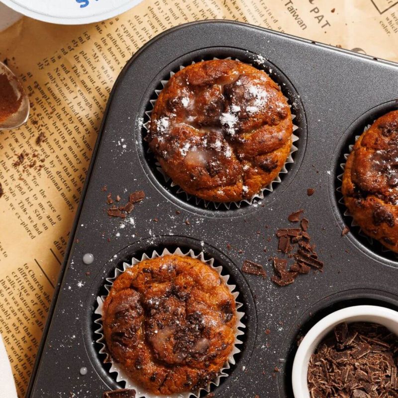 Muffin alla zucca e cioccolato con yogurt greco
