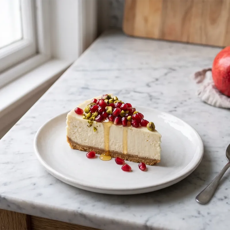Cheesecake alla Vaniglia con Melograno e Pistacchi