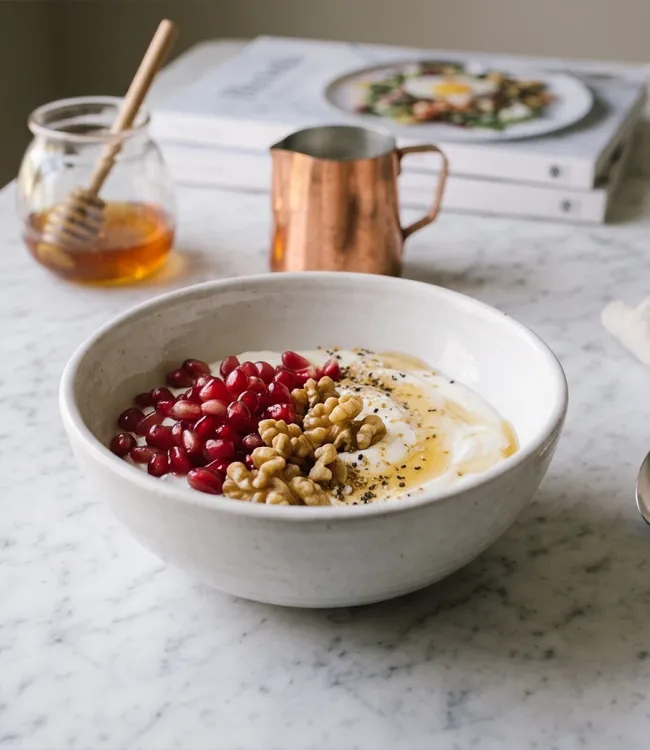 Yogurt Bowl Proteica alla Vaniglia con Melograno, Miele e Noci