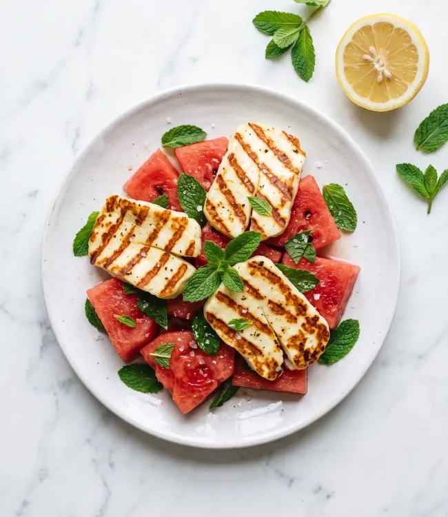 Halloumi alla griglia con anguria e menta