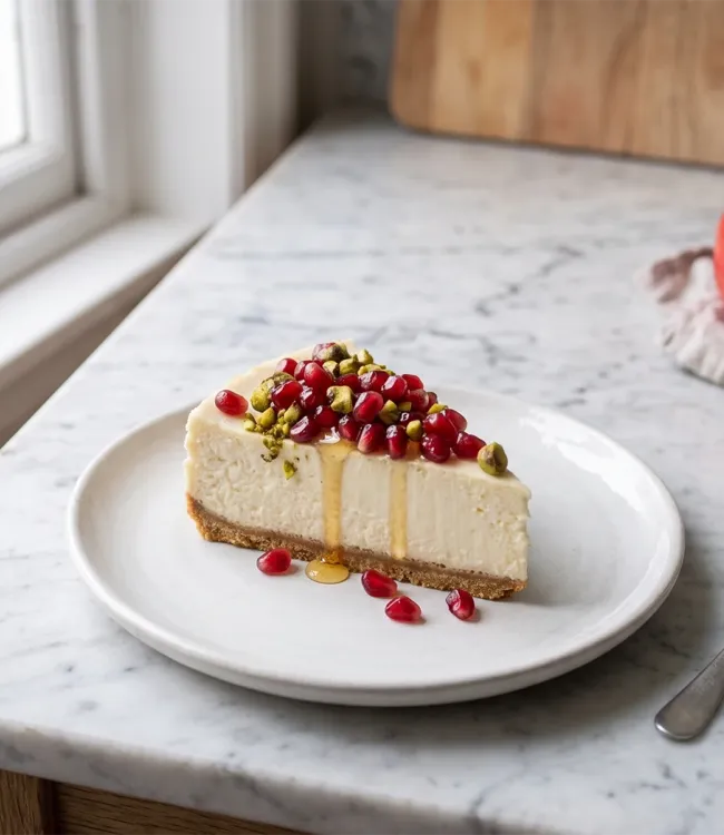 Cheesecake alla Vaniglia con Melograno e Pistacchi