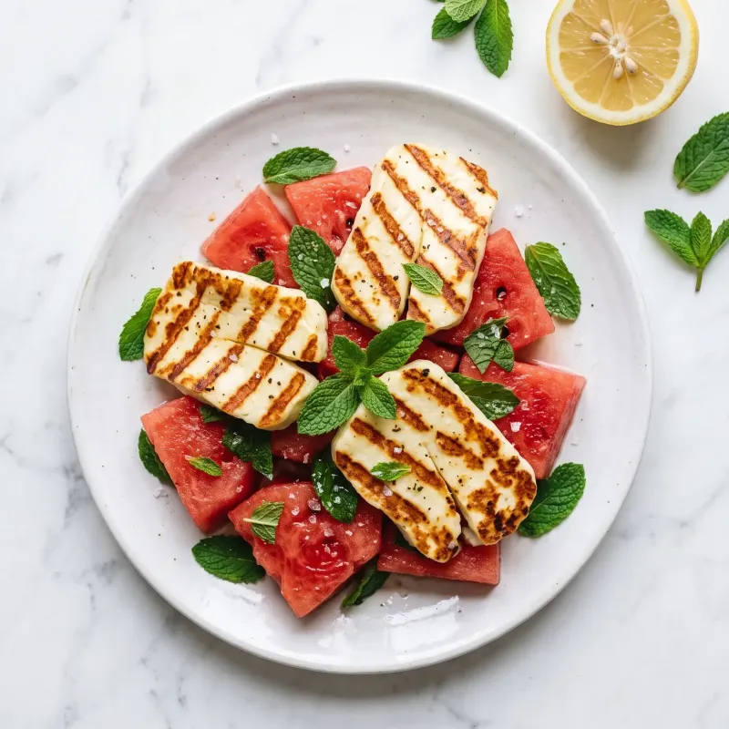 Halloumi alla griglia con anguria e menta