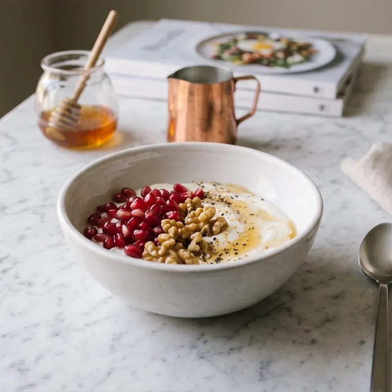 Yogurt Bowl Proteica alla Vaniglia con Melograno, Miele e Noci