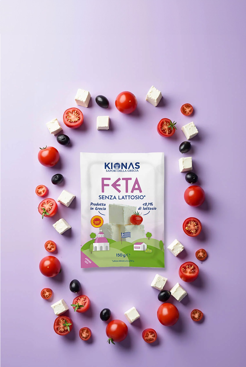Feta DOP Senza Lattosio 150g Kionas - alternativa perfetta per chi cerca il gusto autentico della Grecia senza lattosio.